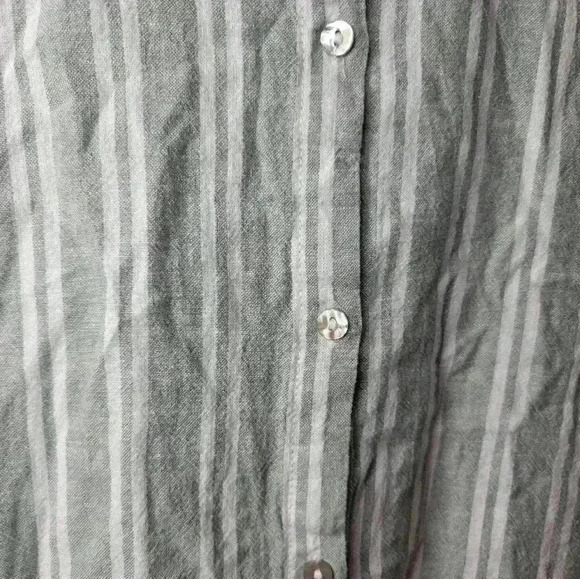Jones and Co button-down long sleeve blouse. Sage green and white striped. - Picture 2 of 6